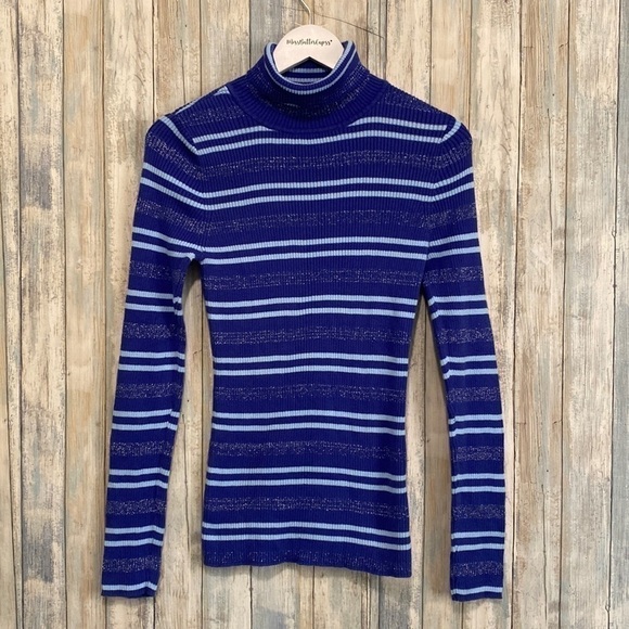 Basic Editions Blue Striped Long Sleeve Turtleneck Sweater | NWOT | Medium - Picture 2 of 10